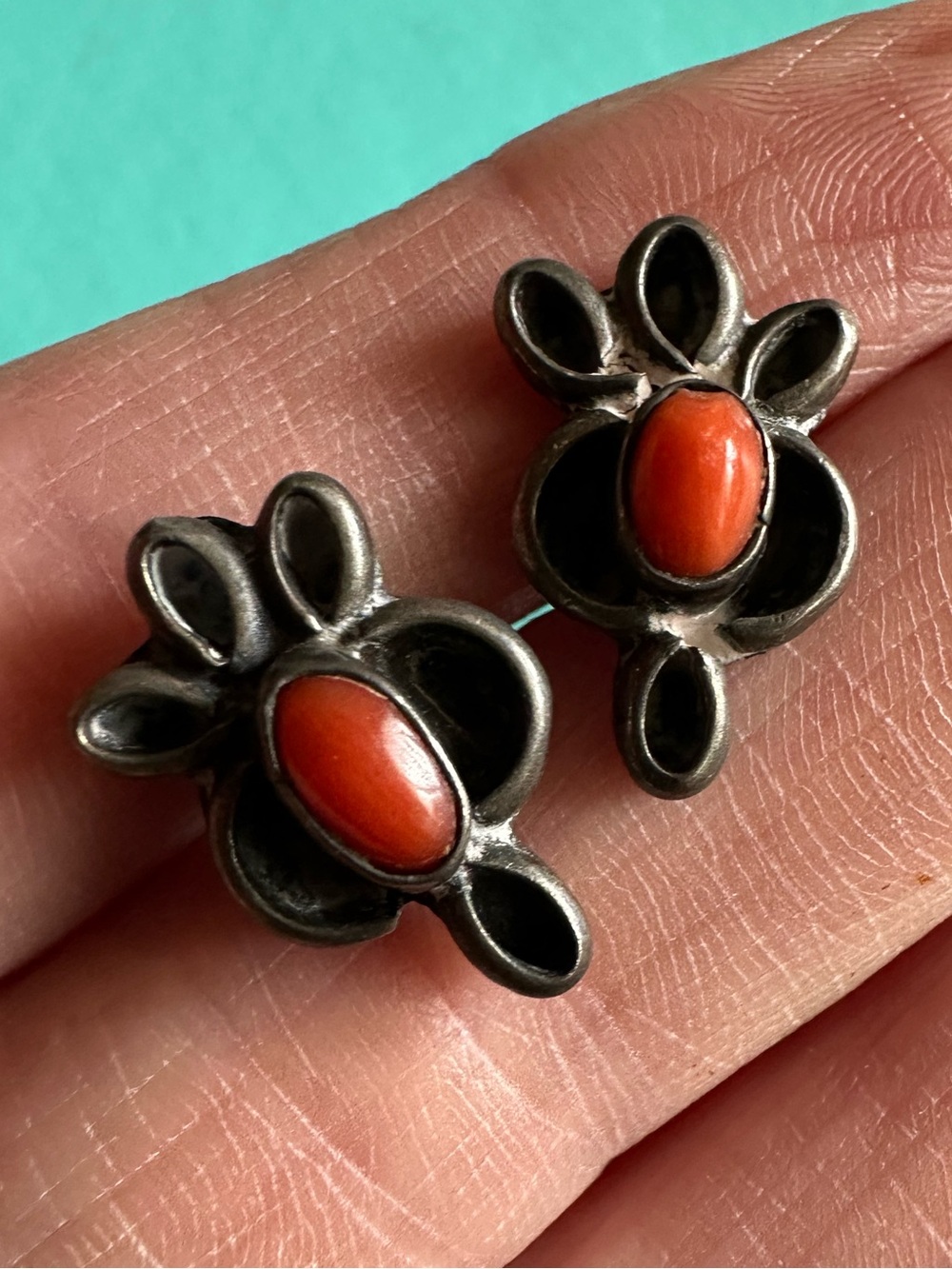 Vintage Native American 1940s Red Turquoise Post Back Earrings